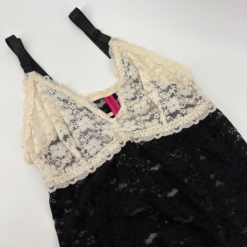 B'Delicious Xl Lace Babydoll Lingerie Top‎ Black Beige Chemise Romantic Y2K